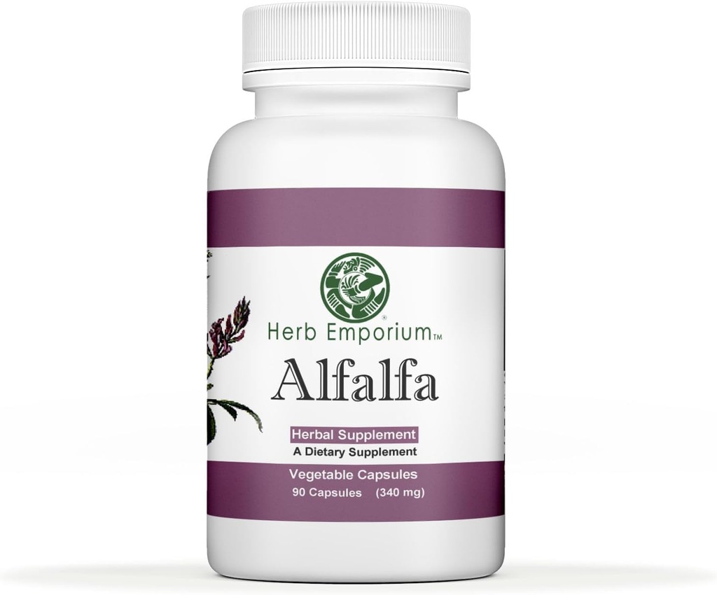 Ārstniecības augi Emporium Alfalfa (Medicago Sativa L, Alpalpa) Kapsulas 90 Dārzeņu kapsulas (340 mg) Augu papildinājums veselīgai dozēšanai (1. iepakojums)