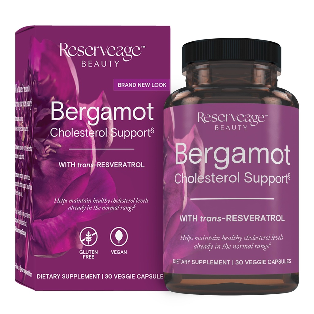 Reserveage Beauty Bergamote Holesterīns Atbalsts ar Resveratrol - Antioksidants Papildinājums sirds un asinsvadu Support & Heart Health - Vegan & Non-GMO - 30 Kapsulas (30 Servējumi)