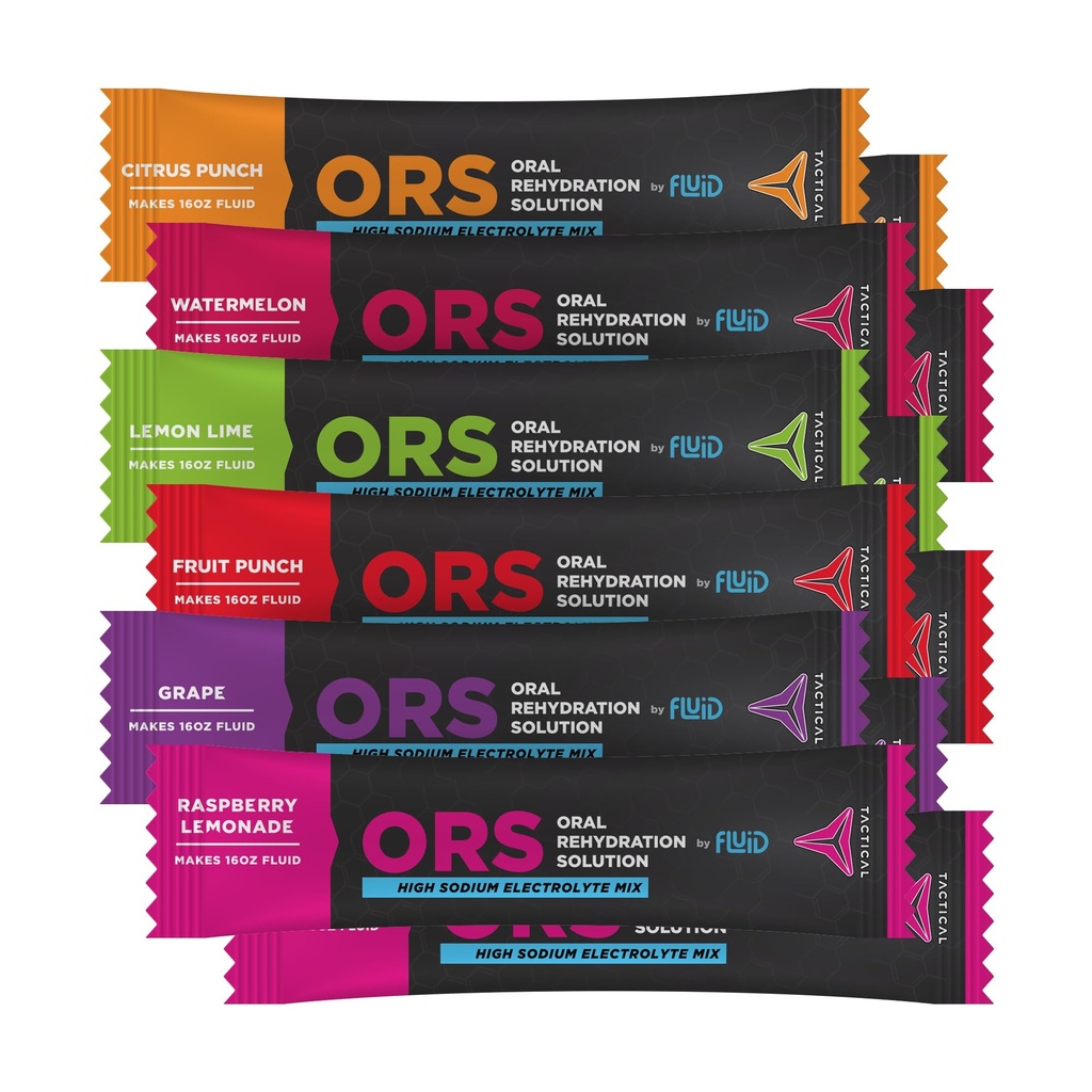Šķidruma taktiskā - ORS Ekstremālā dehidratācija Elektrolīti, 6-Flavora Variety Pack - 12 Count Stick Packs