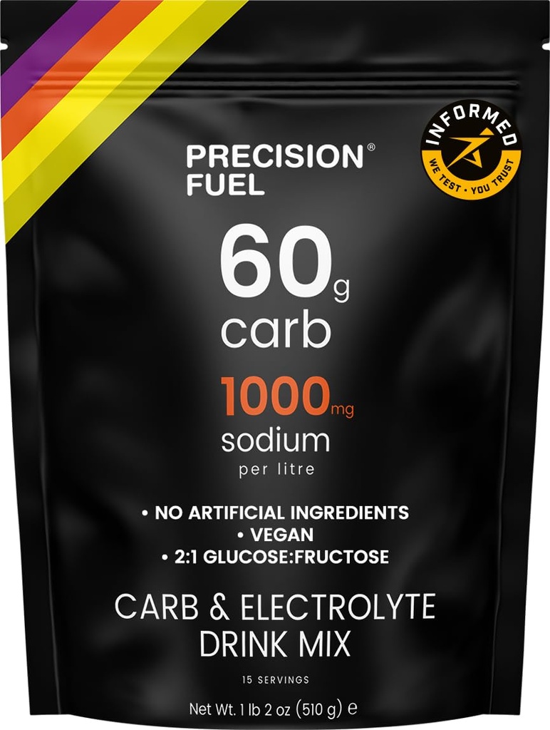 Precizitāte Degviela PF 60 Carb & Electrolyt Drink Mix Pulveris hidrācijai un enerģijai - Izturība sporta Nutrition, Vegan, Hypotonic - 60g Carb, 1000mg Nātrija uz litru - Viegls Citrus Flavor