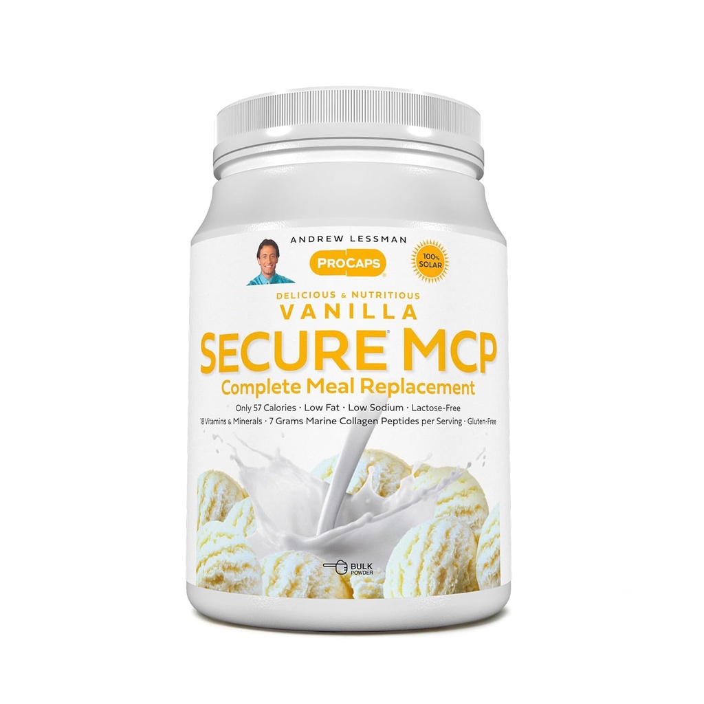 ANDREW LESSMAN Secure MCP Complete Meal Replacement - Vanilla 30 Servē - Tikai 57 Kalorijas, Zems Fat, 7 Grams Marine Kolagēna Peptīdi, Veicina Radiant Gluds Mīksta āda, Ērti savienojumi