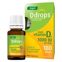 Ddrops Vegan 1000 SV 180 pilieni - D vitamīna dienas šķidrums - atbalsta kaulu veselību un imūnsistēmu. Nav lielu kapsulu, nav konservantu, nav GMO, alerģiju-draudzību