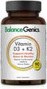 Vitamīns D3 + K2 Veseliem kauliem un muskuļiem - Uztura papildinājums atbalsta imūno sistēmu, muskuļu funkcijas un vispārējo labsajūtu - kalcija papildinājums ar organisko formulu - 50mcg D3 un 75mcg K2