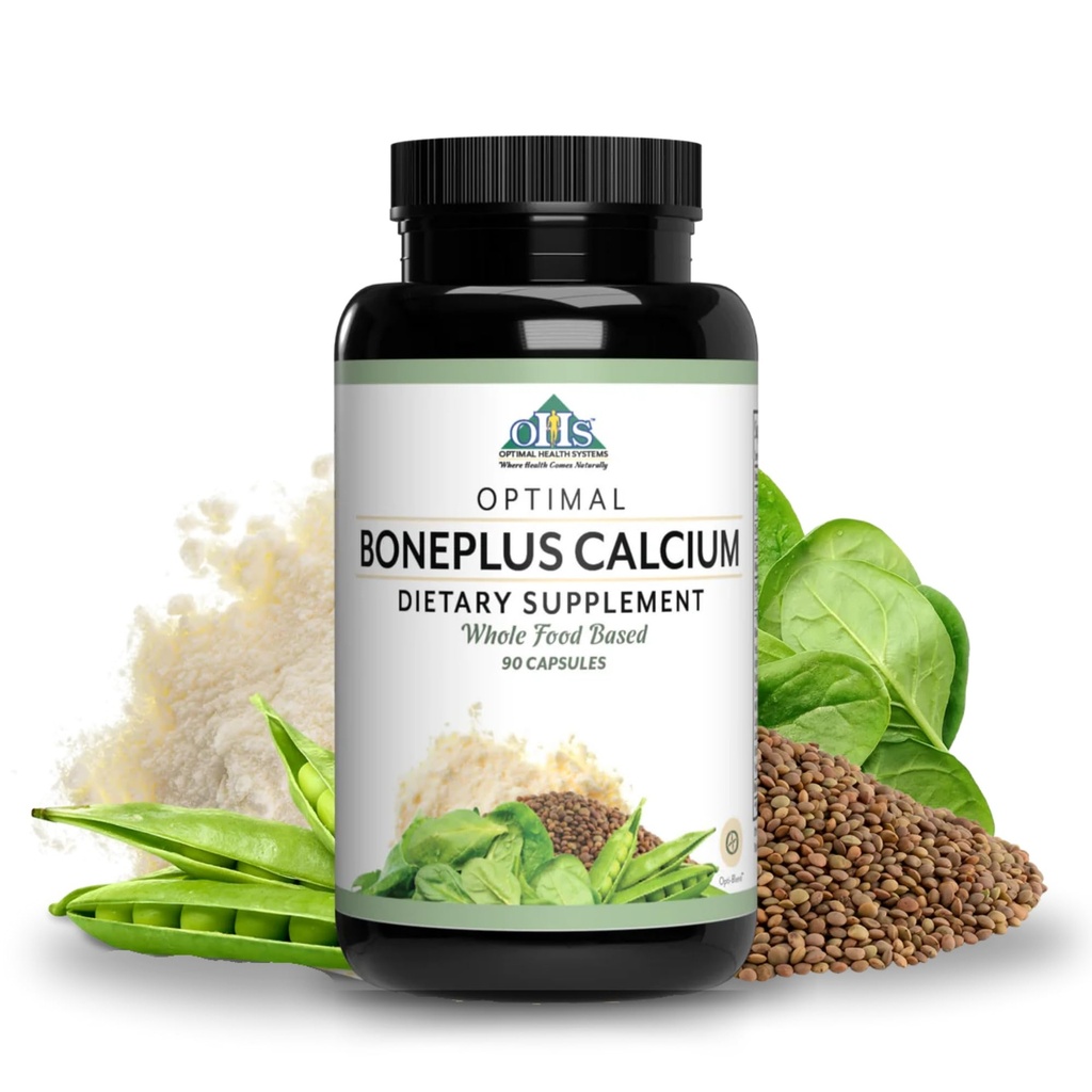 Optimālas veselības sistēmas BonePlus kalcijs; stipri absorbējams pahelāts Kalcijs + ipriflavons, probiotikas, augu enzīmi; Kaulu stipruma papildinājums; 90 kapsulas