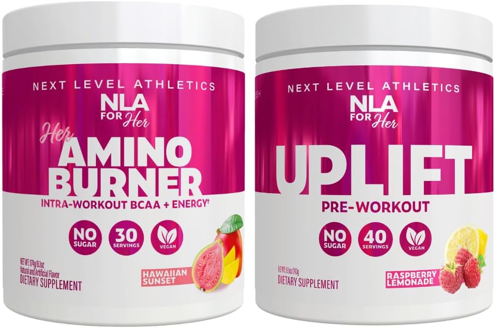 NLA viņas Pre / Intra Workout Stack (ietver viņas Thermogenic Amino Hawaiian Sunset un Uplift Pre Workout Aveņu Lemonade)