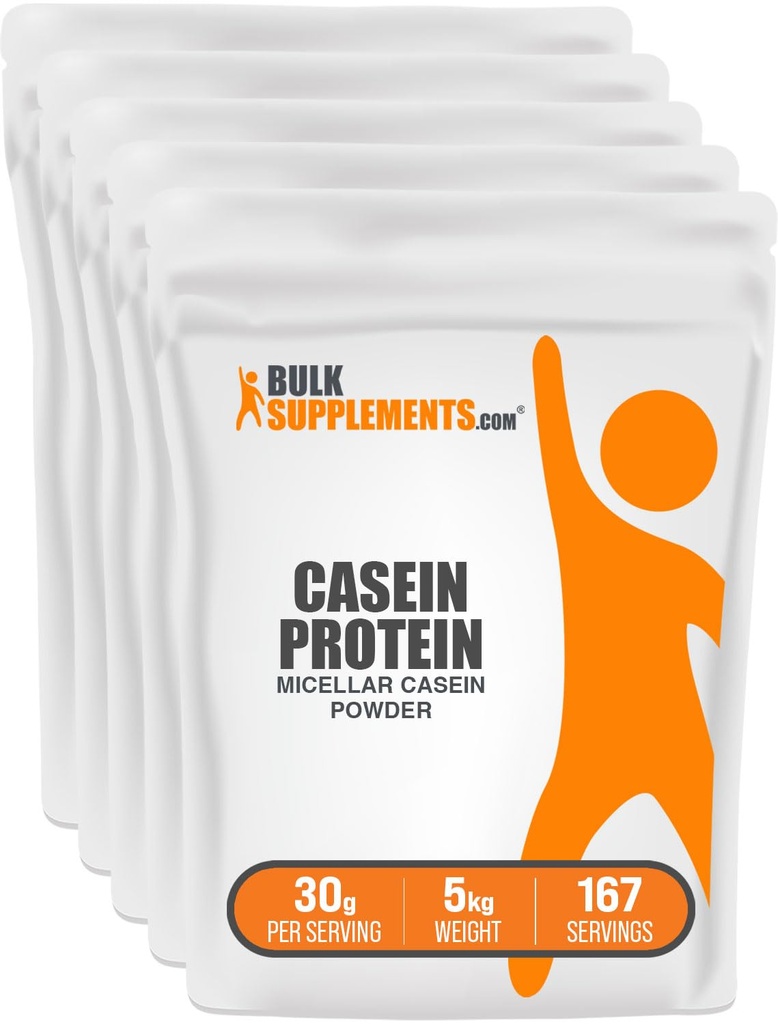 BulkSupplements.com Kazeīna proteīna pulveris - Micellar Casein pulveris, lēna Gremošanas proteīns - Neuzliesmojošs un lipeklis bez, 30g uz vienu apkalpo, 1kg (2,2 mārciņas) (iepakojums 5)