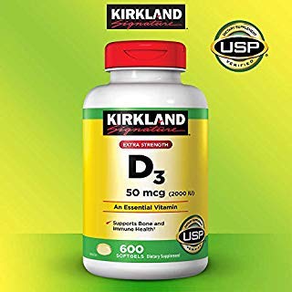 Kirkland paraksts Sagaidām vēl papildus stiprumu D3 50 mcg, 600 Softgels