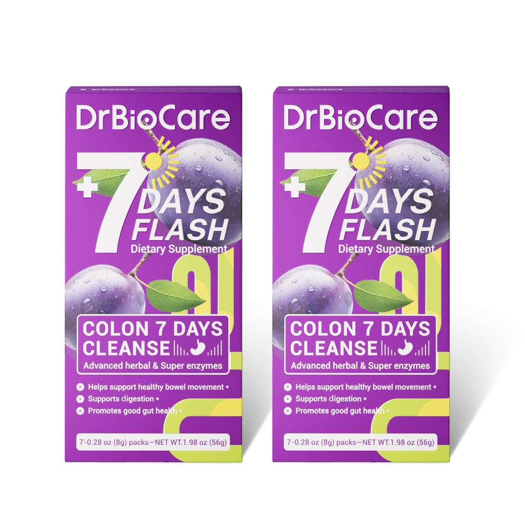 DrBioCare Colon 7 dienas tīra, 7 dienas flash, Colon tīrīšana, Detox un Gremošanas atbalsts, Prune Flavor - 14 pakas