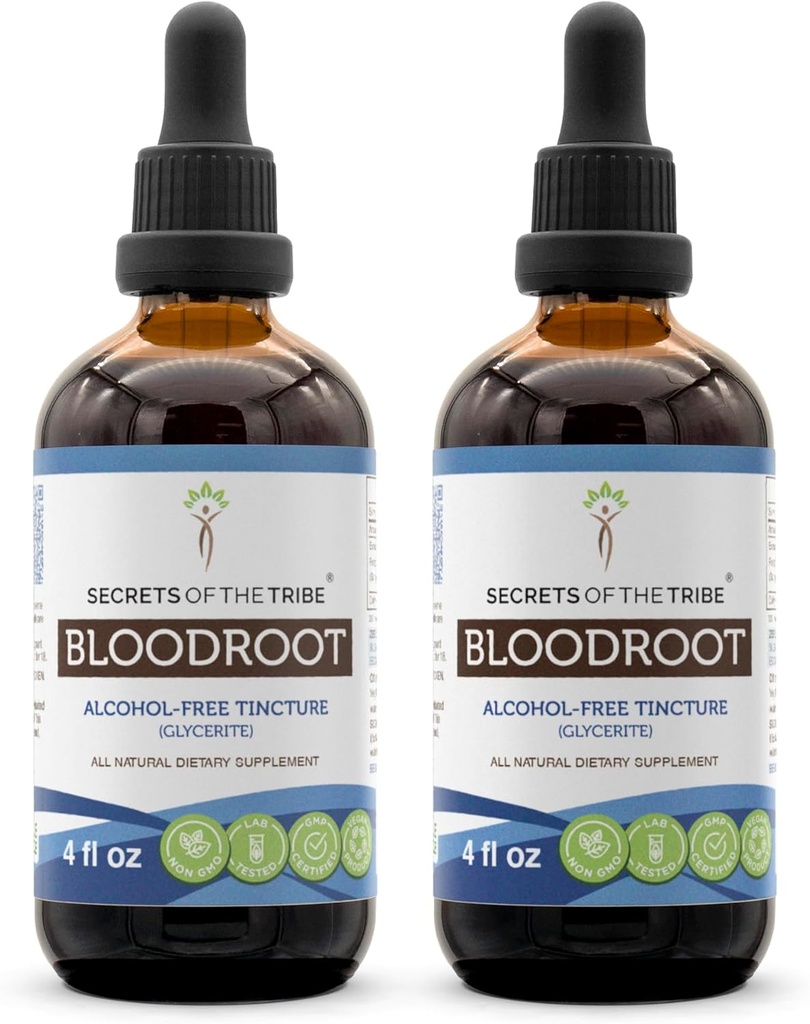 Tribe asiņaino rotu noslēpumi Tinktūra Bezspirta ekstrakts, Responsīvi audzēti Asiņaino rotu (Sanguinaria Canadensis) Kaltētas saknes Tincture papildinājums (2x4 FL OZ)