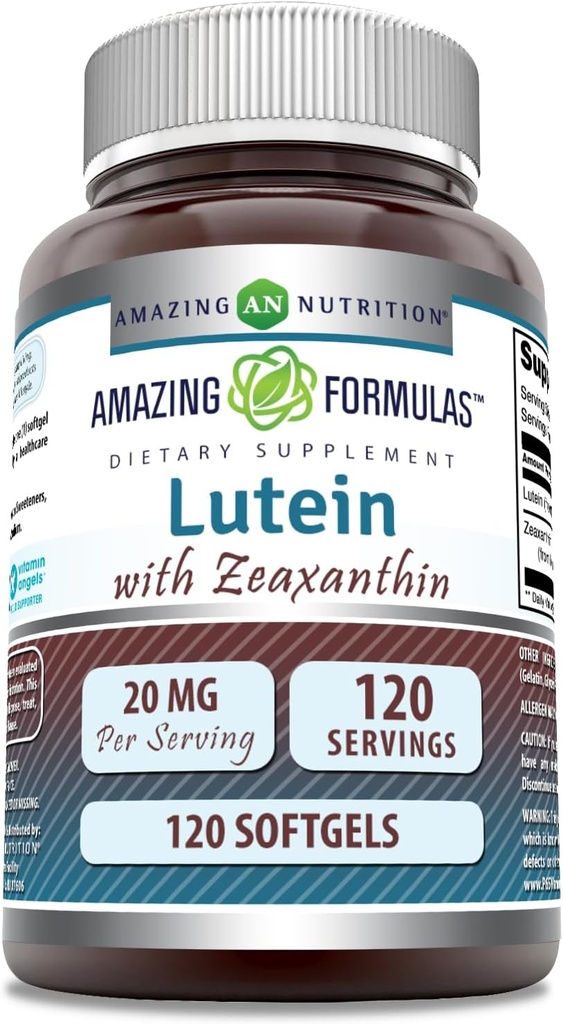 Amazing Formulas Lutein 20 mg ar Zeaxanthin 800 mcg - Softgels Papildinājums -- Non-GMO ---Luten Free -Ražots ASV (120 Skaits)