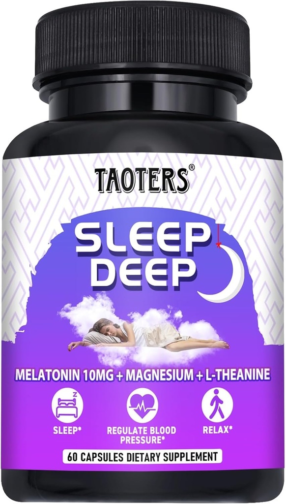 Melatonīns 10 mg ar L-teanīnu, magniju un lielāku atbalstu pieaugušajiem miegā; 60 kapsulas = 60 dienas