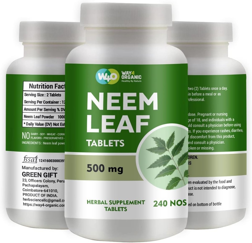 Neem Tabletes - 100% Tīras (Azadirachta Indica) (240 Skaits - 500 mg) 120 dienu piegādes (1 iepakojums)
