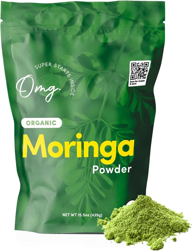OMG! Superfoods Organiskais Moringa pulveris - 100% Pure, USDA Sertificēts Organiskais - labs kalcija, dzelzs, A vitamīna, E & More avots! - 15.5 Ziedes (1 iepakojums)