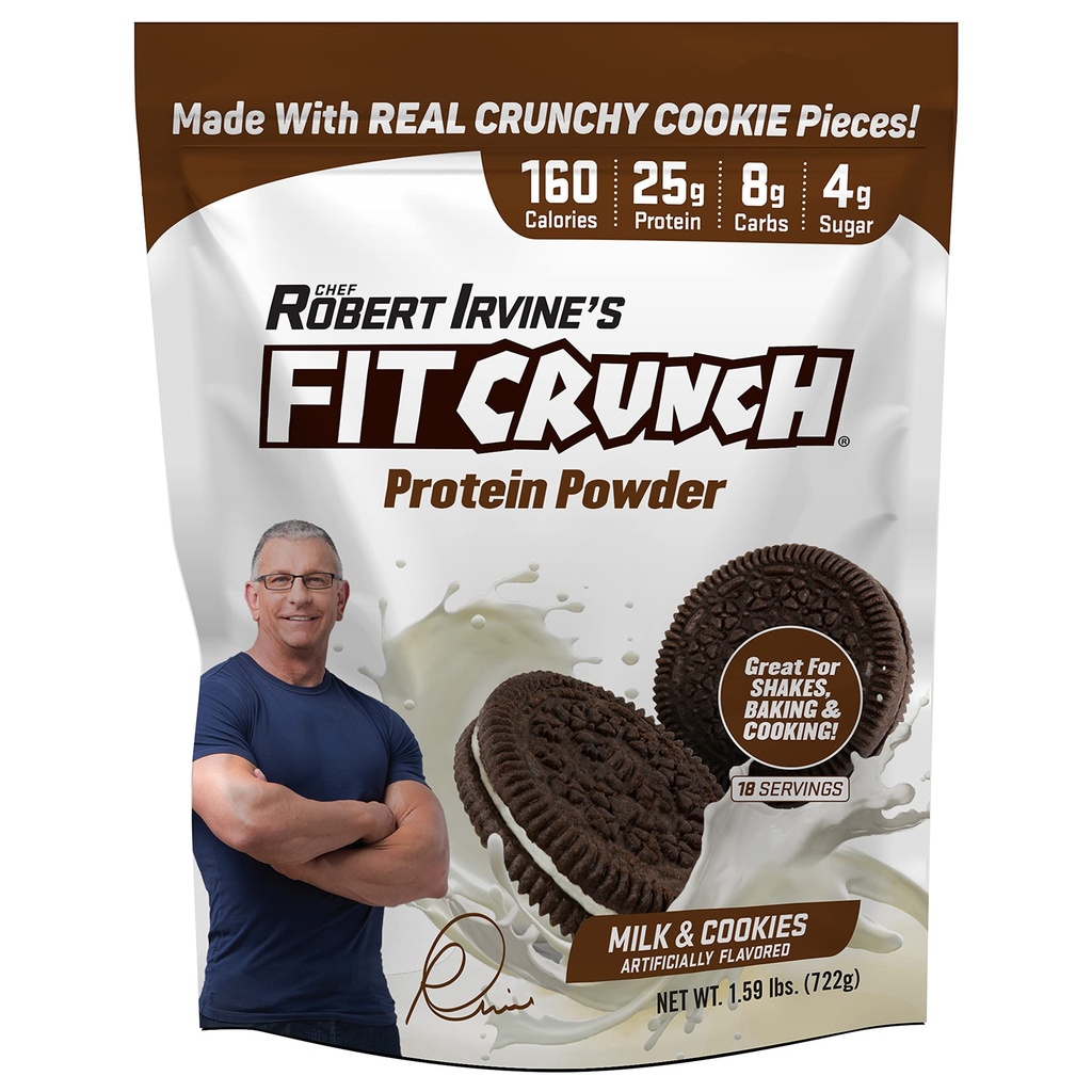 FITCRUNCH tri-Blend Sūkalu proteīns, Keto Friendly, zems kaloriju saturs, augsts olbaltumvielu saturs (18 Kalpojumi, piens un cepumi)