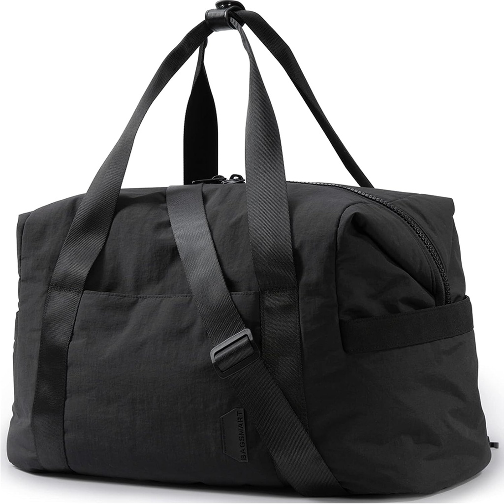 BAGSMART Maiss sievietēm, nesiet līdzi Weekender Nakšņošanas somu, ceļojumu dufeļu somas ar ratiņiem piedurknes, personiskais priekšmets Travel Bag Tote Bag Workout Dance Bag(Melns, Vidējs)