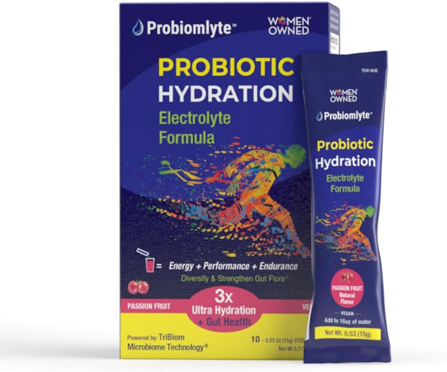 Probiomlyte- Probiotic Hydration pastiprinātājs (Passion Fruit) ar patentētu TriBiom mikrobiome tehnoloģiju izturībai, veiktspējai, enerģijai un Gut Health