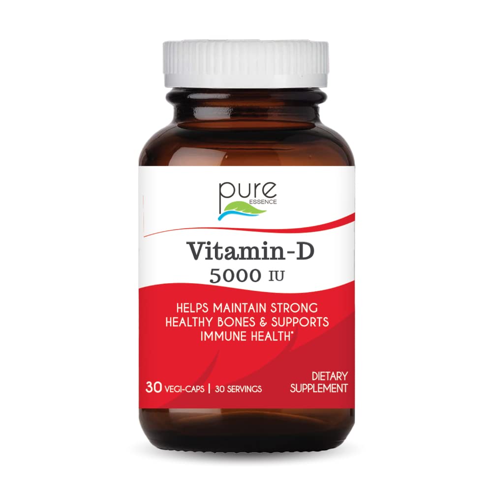 Pure Essence Labs D vitamīns - 5000 SV D vitamīna no 100% tīra holekalciferola - 30 Veģetārās kapsulas