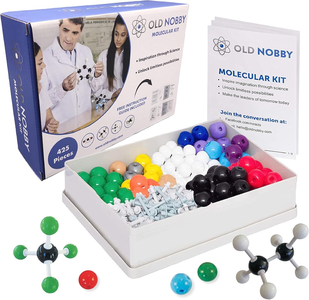 Old Nobby Organic Chemistry Set (425 pc) Molekulārā modeļa komplekts ar atomiem, Bonds, Guide, Bond Removal Tool - STEM Science komplekti bērniem rotaļlietas Ķīmija Komplekts studentiem Skolotāji Jauni zinātnieki