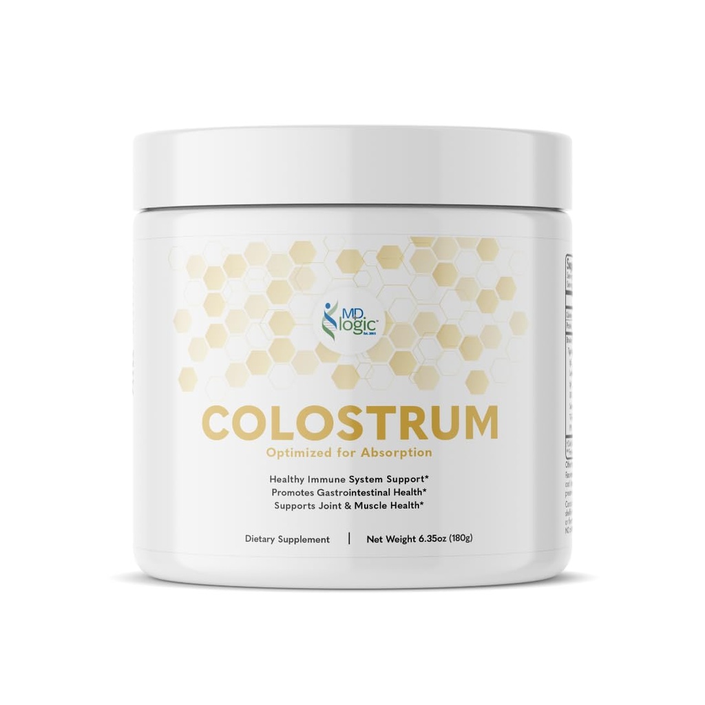 Colostrum by MD Logic Health® Imūns, Guts, locītavu un muskuļu veselības atbalsts - tīrs, spēcīgs, zemas molekulārās bioaktīvās kolostrum - 180g - 60 Servējumi - ražots Ņujorkā