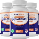 Vitamātiskais melatonīns 20 mg tabletes; veģetārs, ne-GMO, bez lipekļa;    ) bez AUGSTĀS ZĀLES 20 MG; ) dabīgs ogu Flavors (1/2 tabletes = melatonīns 10 mg) (120 tabletes (3. iepakojumā)