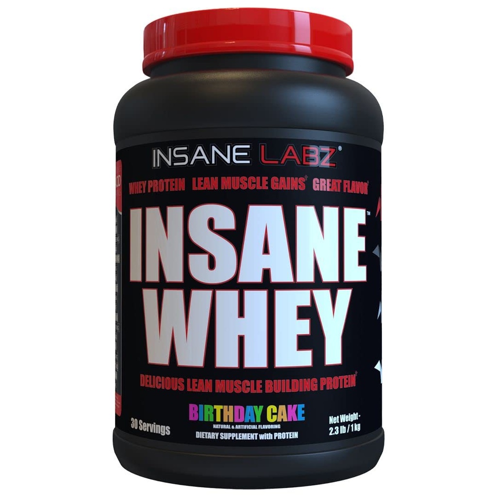 Insane Labz Insane Sūkalas, 100% Muskuļu Building Sūkalu Proteīns, BCAA Amino Profile, Mass Gainer, Ēdienu nomaiņa (Birthday Cake, 30 Servē)