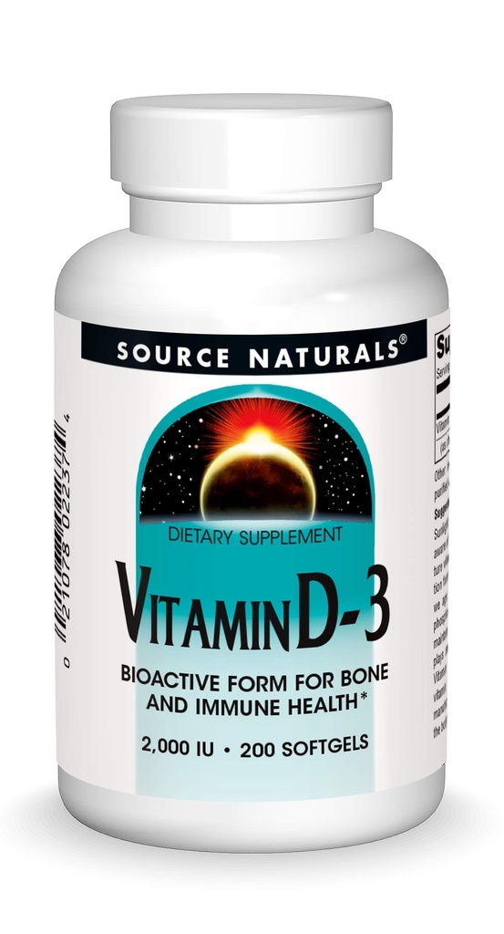 Avots Naturals Vitamīns D-3 2000 iu Atbalsta Kaulu un imūnās veselības - 200 softgels
