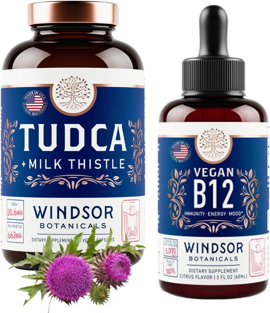 WINDSOR BOTANICALS Tudca ar silimarīna piena dadžinu un vegānu B12 vitamīns Šķidrums - Veselības atbalsts Bandle