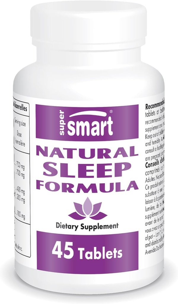 SuperSmart - Dabiskā Miega Formula (Advanced Formula) - ar L-Tryptophan, Valerian Root, Hop, Eschscholzia Callifornica - Augu Papildinājums Ne-GMO & Gluten Bezmaksas - 45 Tabletes