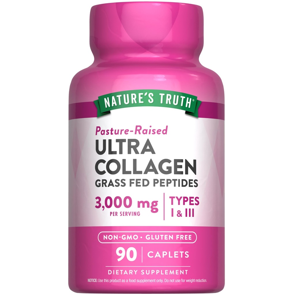 Dabas patiesība Kolagēna peptīdi - 90 Caplets - tips 1 un 3 ar C vitamīnu -- Zāles barotne, ne-GMO un bez glutēna Papildinājums