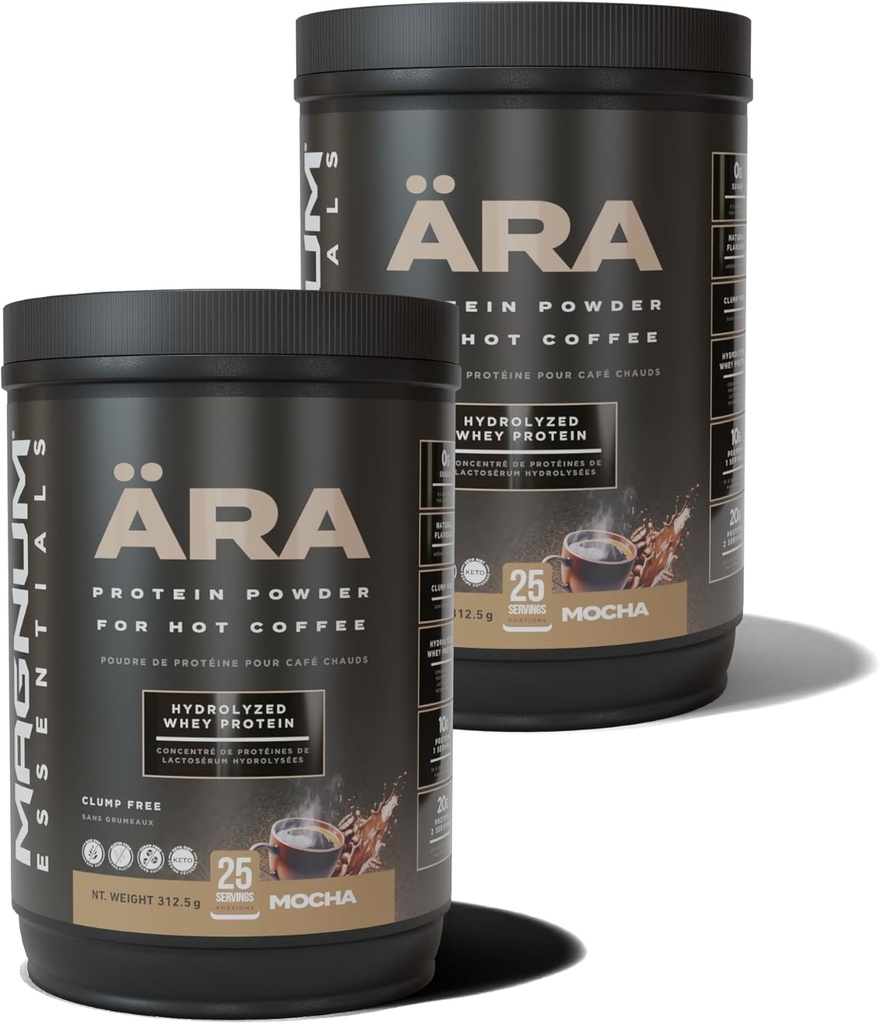 Ara Mocha augsta proteīna pulvera kaudze karstai un aukstai kafijai, tējai, dzērieniem - bez cukura, bez tā - 20g Izšķīdina gludi karstā dzērienos, 325g (2 iepakojums)