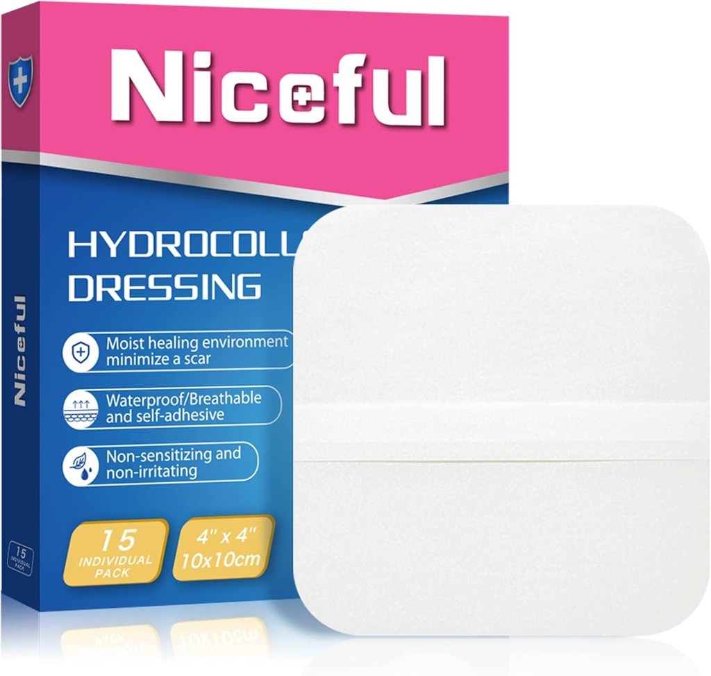 15 Count Hydrocolloid Barages 4x4 in, Hydrocolloid Brūces Dressing Healing Barages Brūcēm, ūdensizturīgs Brūces Dressing Liels