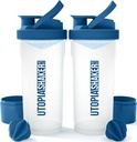 Utopia Home Shaker Pudele 2 Pack - 24 Ounce Plastic Protein vai Cocktail Shaker Pudele pirms un pēc treniņa ar Twist & Lock Olbaltumvielu kastes uzglabāšana (Clear / Navy)