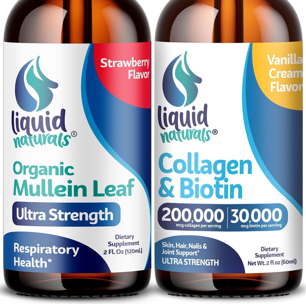 Wellness LABSRX Mullein Leaf Drops for Lungs, 2 Fl. Oz - Liquid Collagen un Biotin, 2 Fl. Oz