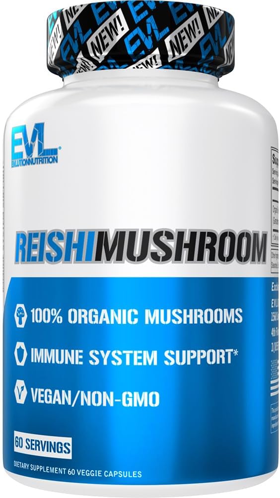 Evlution Nutrition Reiši Sēnes - Imūnsistēmas un veselības atbalsts - 500mg Sēņu Papildinājums - 100% Organic, Vegan & Non-GMO - 60 Servējumi