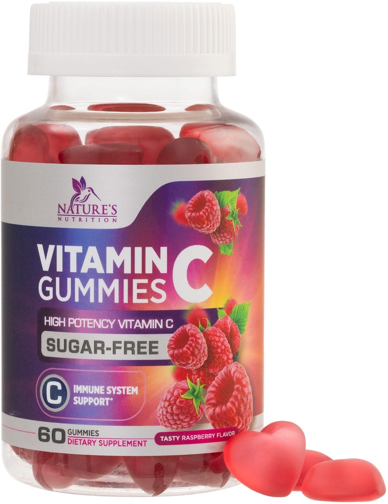 Bezcukura C vitamīns Gumijas - Imūnsupport & Antioxidant VitamīnuC Diētiskā Papildinājums - Vegan, Non-GMO, Piens & Gluten Bezmaksas C Vitamīnu gumiju - Aveņu Flavor bērniem un pieaugušajiem - 60 Grāfs Gumijas