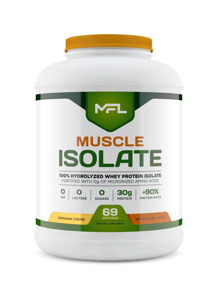 MFL 100% Izolāts Proteīns l 30g olbaltumvielu l 12g aminoskābes l Keto Friendly l zema Carbs l 5 mārciņas. (Banana Cream)