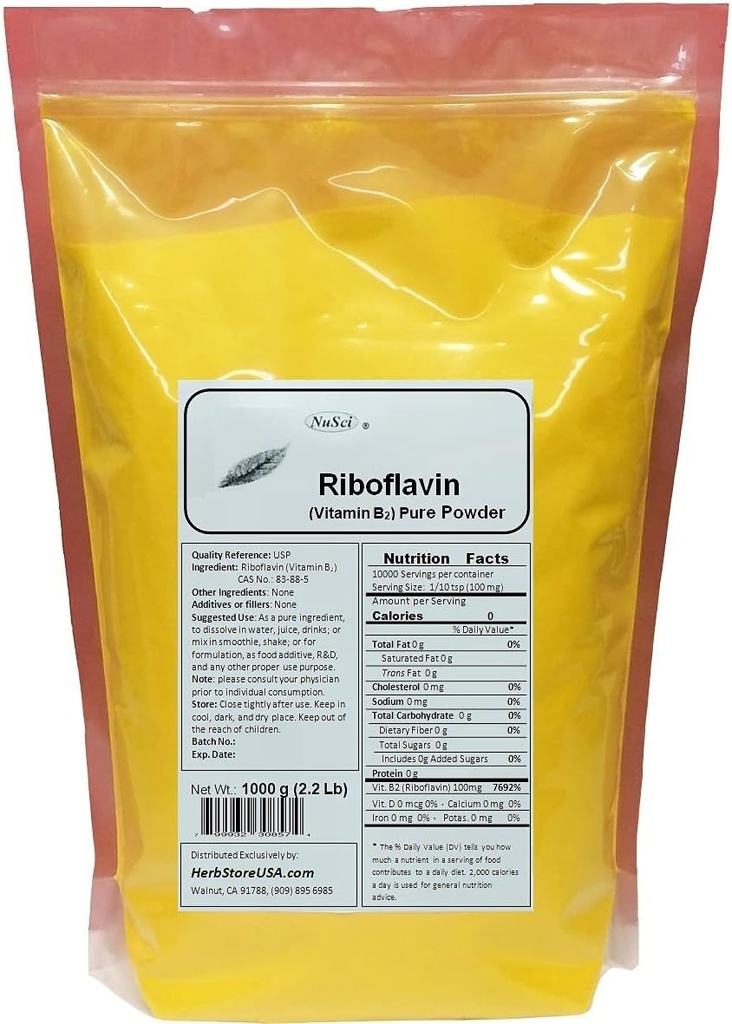 Vitamīns B2 Riboflavīns Tīra pulvera enerģija (1000 Grams (2,2 lb))