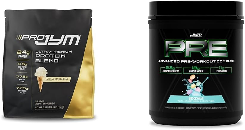 PRO JYM 45 Pasniedz olbaltumvielu pulvera paka ar PRE JYM X pirms treniņa