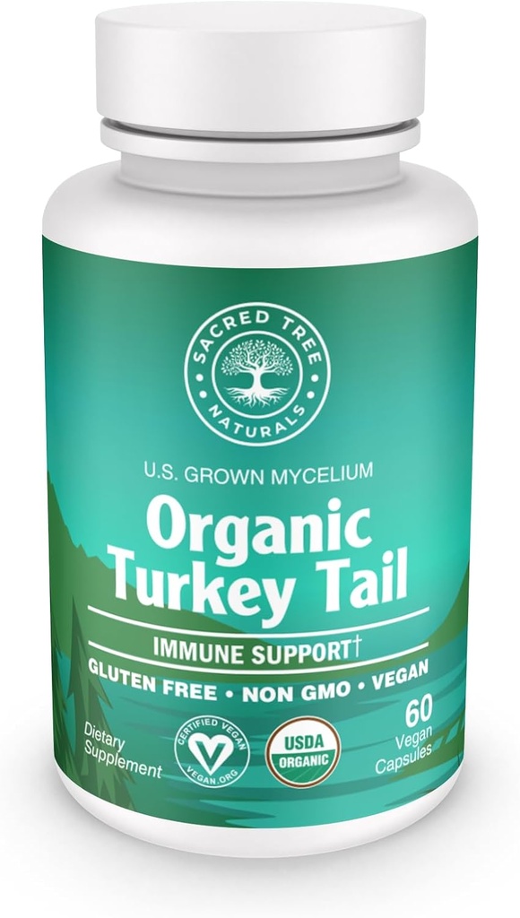 Organic Turkey Aste Mushroom Capsules – Imūnsupporta papildinājums, Antioksidants bagāts, Dabīgais Gremošanas Veselības Atbalsts, Vegan & Ne-GMO Sēņu Kapsulas labsajūtai un Vitalitātei - 60 Kapsulas (30 Servē)
