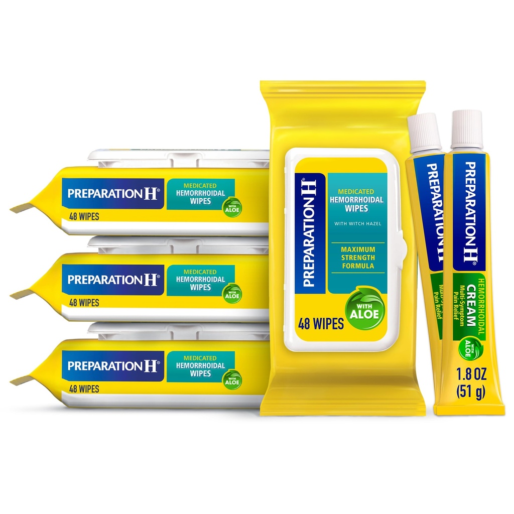 H hemorhoid wipes with Witch Hazel, 192 Ct Plus sagatavošana H hemorrhoid Symptom ārstēšana krēms, 2 Tubes x 1.8 oz, Wipe Plus ārstēšana labākai atvieglošanai, hemorrhoid Care Bandle