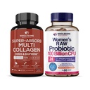Veselīgs labsajūta Super- Absorb Multi- Collagen Pills (Type I II III V X) Organiskie Ārstniecības augi un Bioperīns + Dr. Formulated Raw Probiotics sievietēm 100 miljardu KVV ar Prebiotics Candle