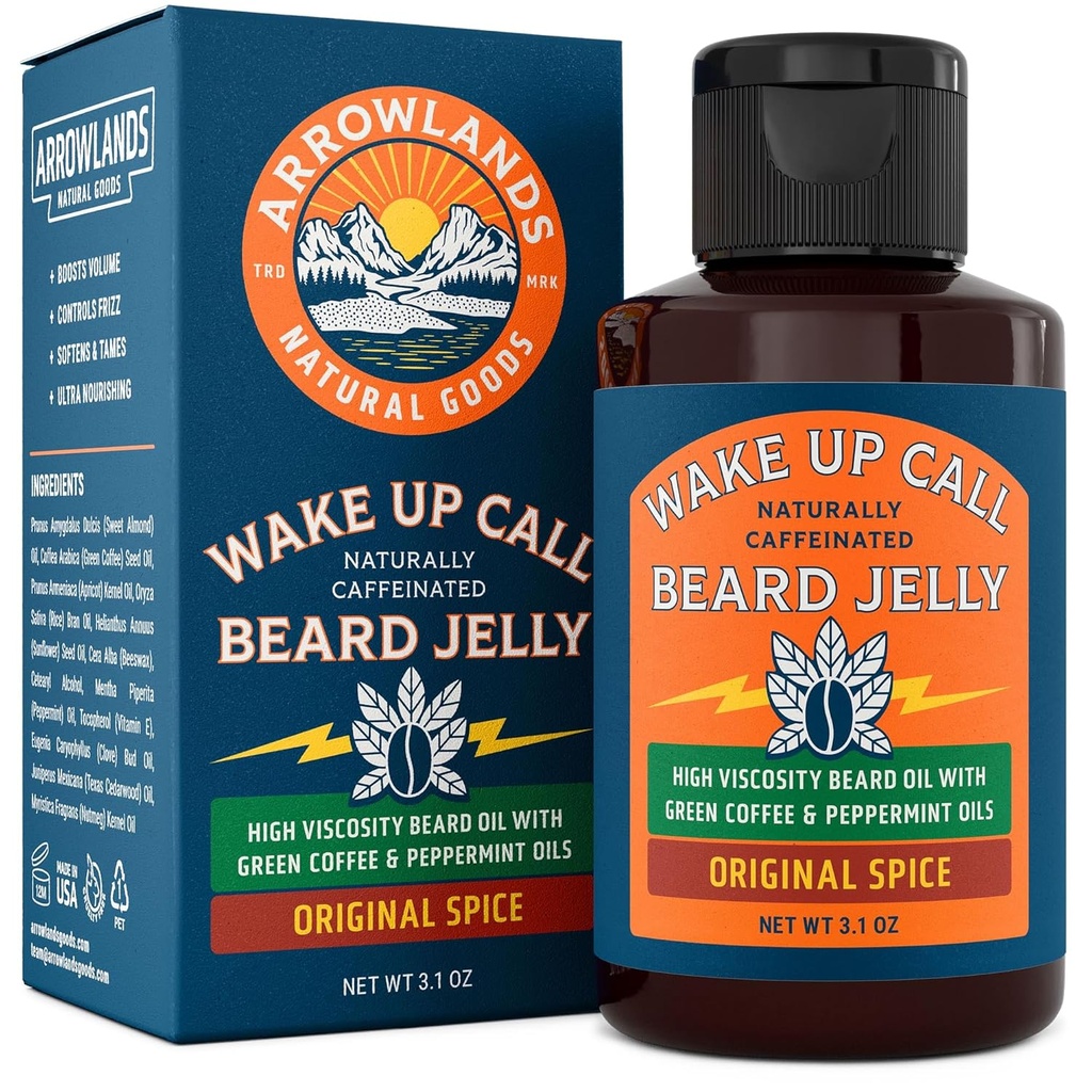 Pamodināt Call Beard Jelly - kofeīns Beard Growth Oil ar Jaunavas Zaļās kafijas eļļu un piparmētru, dabas Biezinātāju un Mitrinošs (3.1oz, Original Garšvielu)
