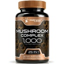 WELLESS LABSRX Sēņu piedevas Kapsulas 10:1 ekstrakts, sēņu komplekss Kapsulas 1000mg, Lions Mane Papildinājums ar Turciju Aste, Cordyceps, Reishi - 120 Count