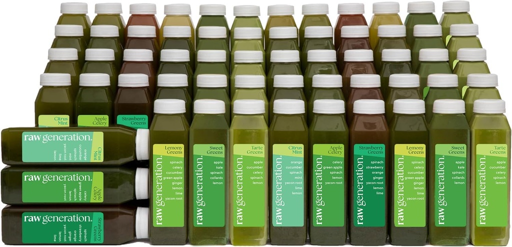 Raw Generation Dziļa detox tīrīšanu – 10 dienu sulu tīrīšanu ar mazāku cukura svara zudums, enerģija, dzidrāka āda un gut veselība – 16 hlorofila iesaiņojuma sulas detox ķermeņa un atjaunot savu uzturu (Assortment May Vary)