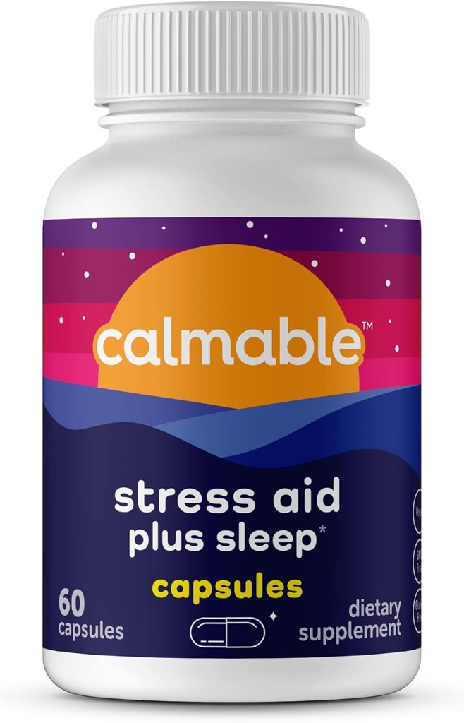 Stress Relief Aid Plus Miega Atbalsts - De-Stress, Relax un Miega Labāk - Vegan - ar Melatonīnu, Ashwagandha un L Theanine - Anti Stress Support Vitamīnu Diētiskā Papildinājums - 60 Kapsulas