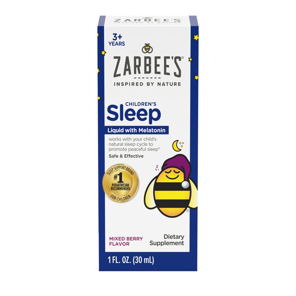 Zarbee s Kids Melatonin miega papildinājums Šķidrs, 1mg Melatonīns, bez zālēm un efektīvs, viegli lietot dabas Berry Flavor bērniem vecumā 3 un līdz, 1 Fl Oz pudele