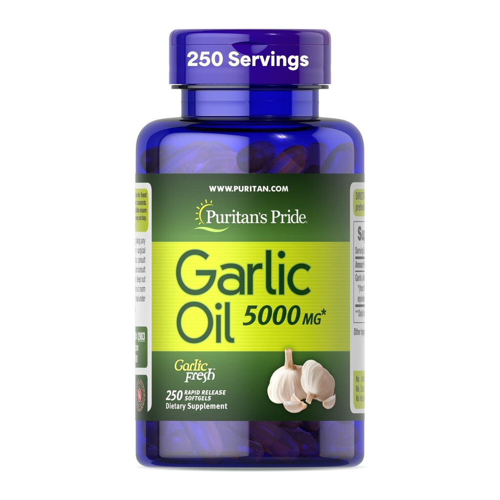Puritan ir Pride Premium Ķiploki Fresh 5000mg, Tradicionālā uztura papildinājums sirds veselībai un cirkulācijas atbalsts ar antioksidantu īpašības, 250 Rapid Release Softgels