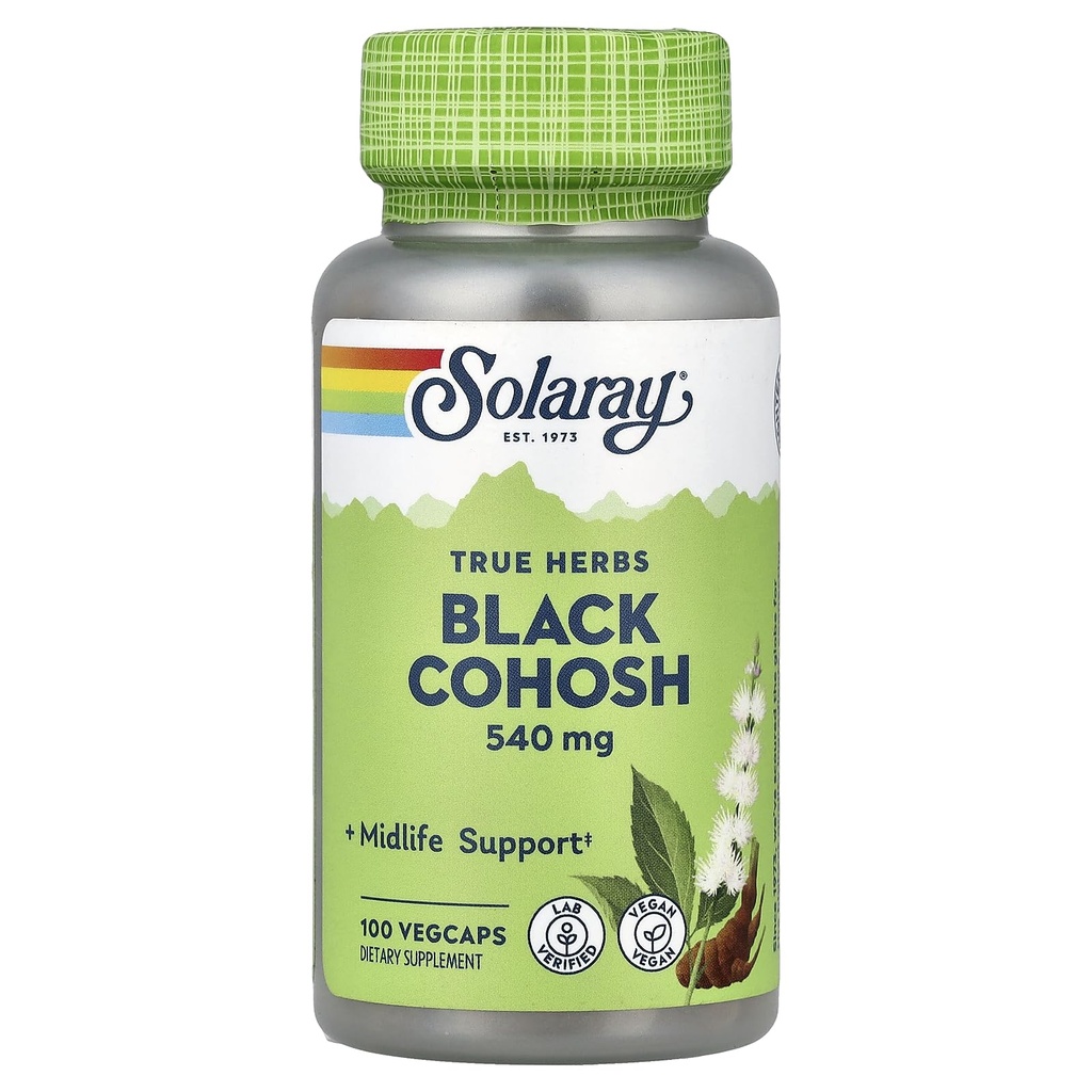SOLARAY Black Cohosh 540 mg ; Sievietes Veselība & Menopauzes Atbalsts Papildinājums ; Vesela Sakne ; Non-GMO, Vegan & Lab Verified
