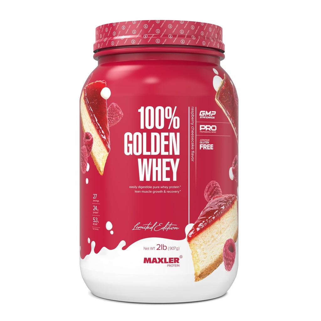 Makslers 100% Zelta sūkalu proteīns - 24g proteīna per apkalpo - Premium sūkalu olbaltumvielu pulveris pirms post Workout - Ātrās absorbcijas sūkalu koncentrāts Izolāts Hidrolizāts Blend - aveņu siera kūka 2 lb
