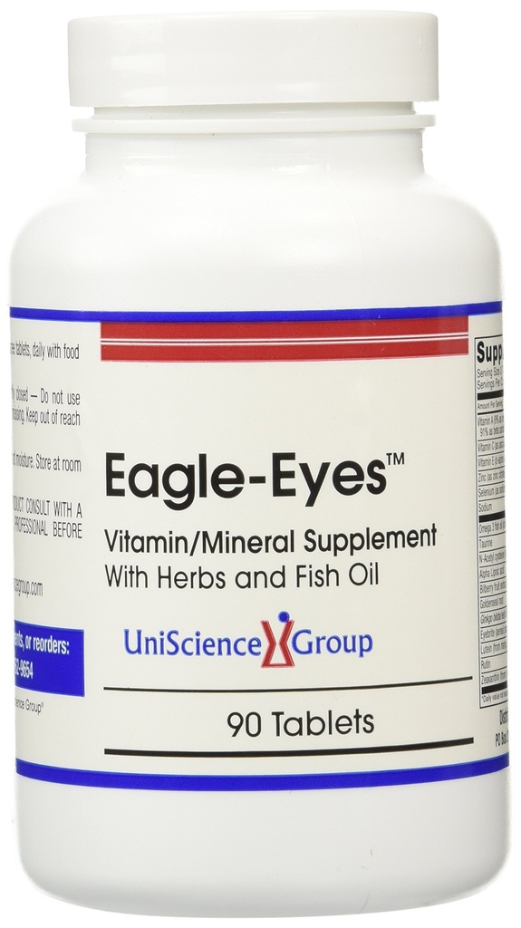 Eagle-Eyes, Optimal Vision Health ar 500 mg omega 3 zivju eļļu, luteīnu, Zeaksantīnu, Melleņu augļu ekstraktu, A, C, E vitamīnu, cinku, NAC, Taurīnu, 90 tabletēm